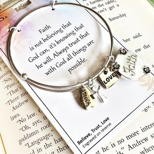 BRACELET BELIEVE TRUTH LOVE EXPANDABLE BANGLE CHARM BRACELET SILVER GOLD…